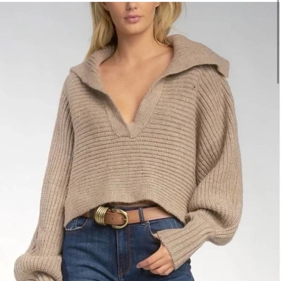 House of Harlow 1960 chunky v neck pull over oversized collar sweater - Picture 4 of 14